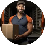 Man holding a box symbolizing fast delivery